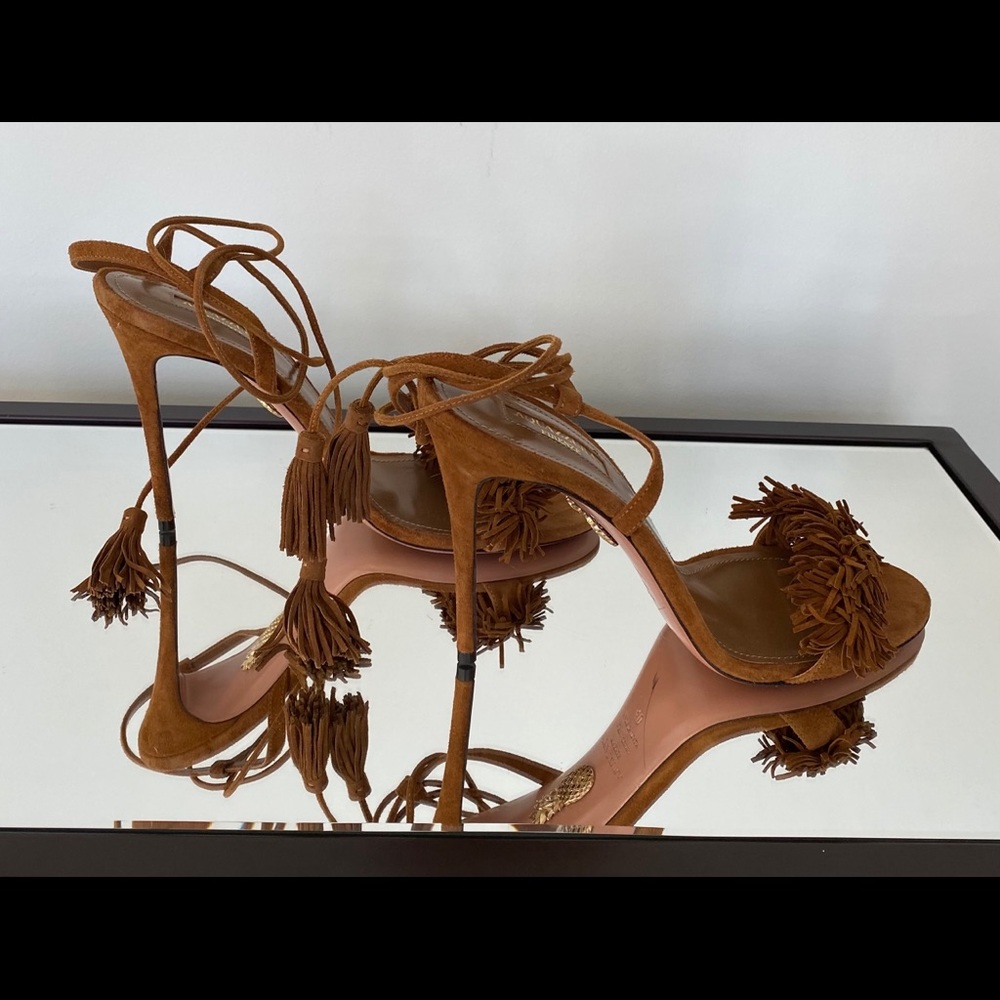 Aquazzura Suede Wild Things Fringe Ankle Wrap - Picture 6 of 7